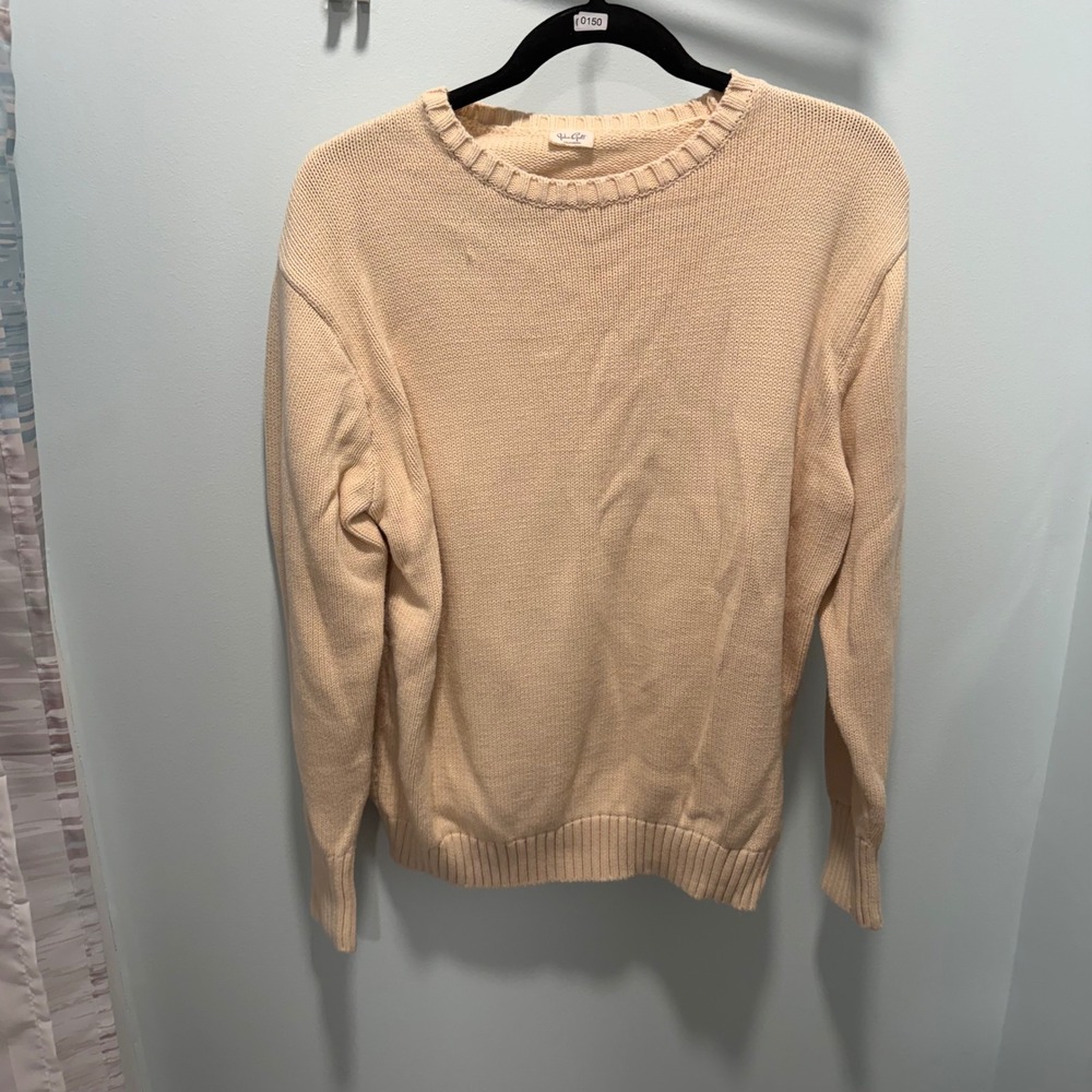 John Galt Brandy Melville Cream Cotton Knit Crewneck Sweater OS Beige MH320